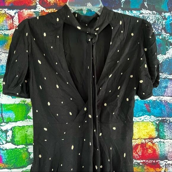 Free People Tie Neck Mini Dress Short Sleeve Black Size 0 - Picture 3 of 8